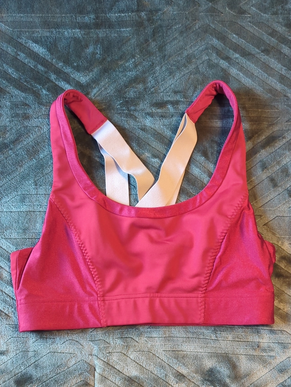 Fabletics Magenta Cross-Back Sports Bra with Silver Straps